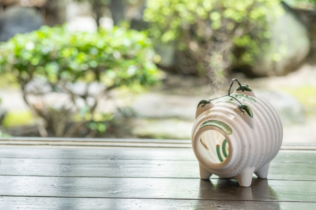 蚊の対策:豚の蚊取り線香と縁側