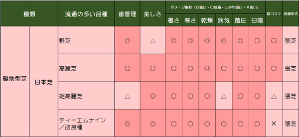 芝生の種類:日本芝の特徴